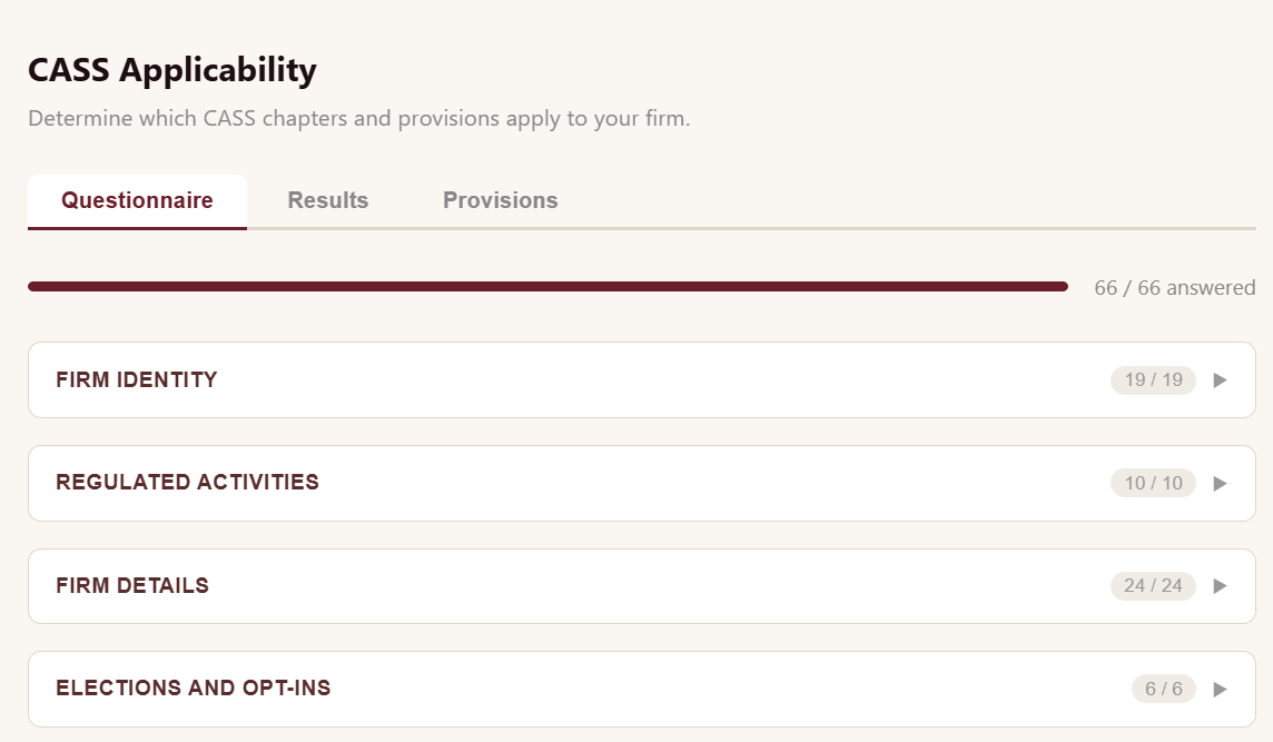 Screenshot of Applicability Module